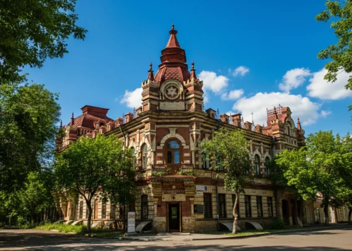 Дом Джошуа Файнберга в Иркутске, историческое здание в стиле эклектики с башнями и декоративными элементами