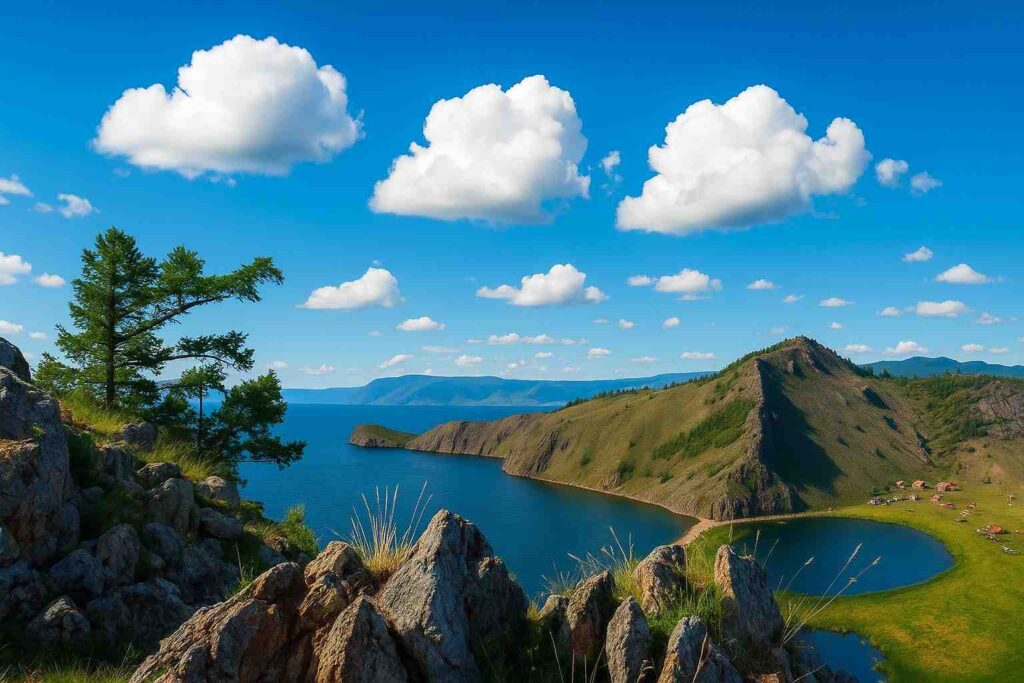 Панорама Малого моря и каменистых островов с горной дороги